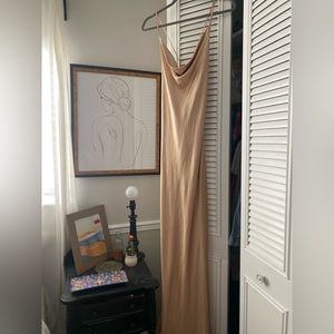 Satin cowl neck floor length dress in champagne